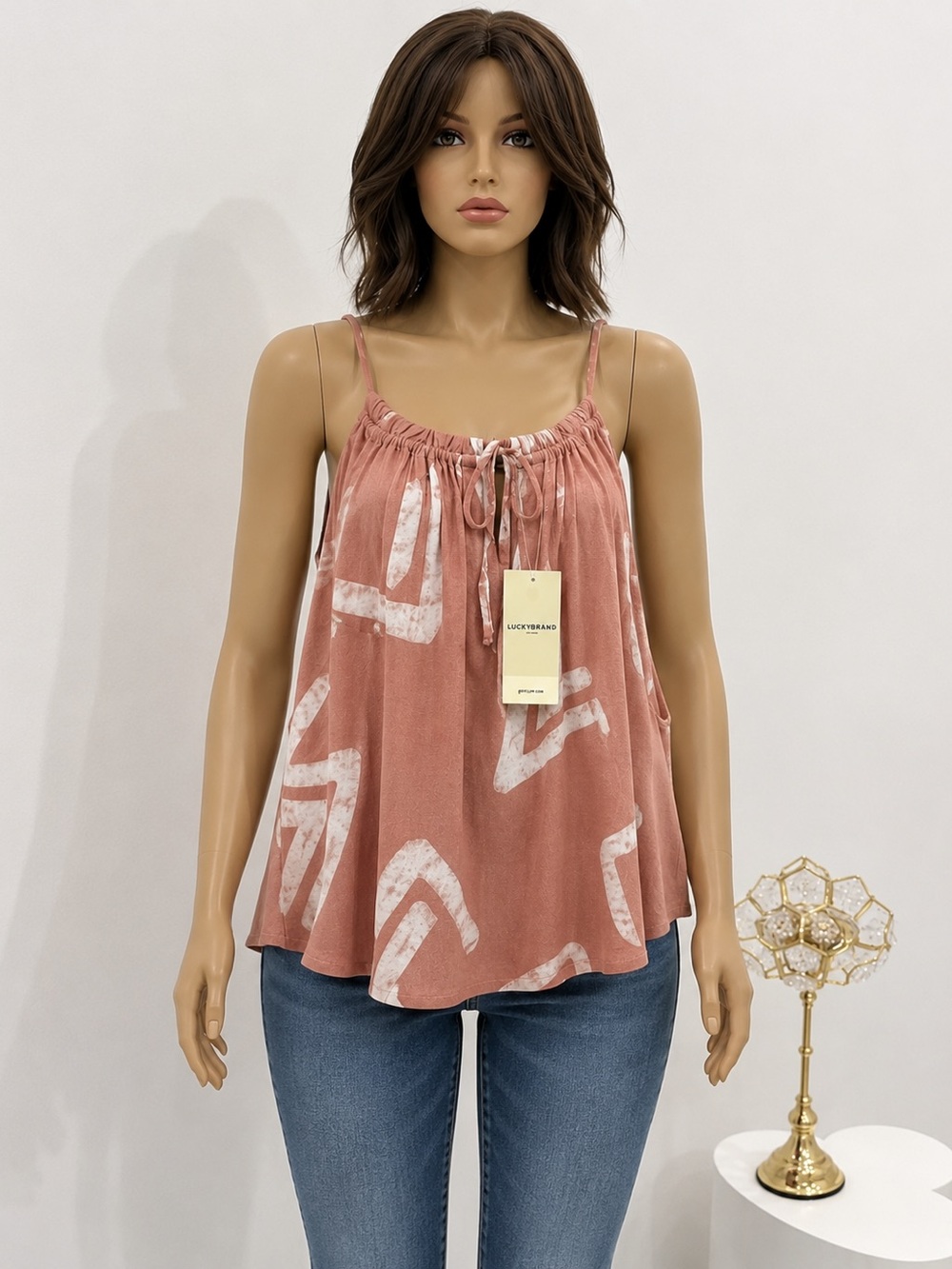 Lucky Brand Dusty Rose Abstract Print Tie-Front Camisole